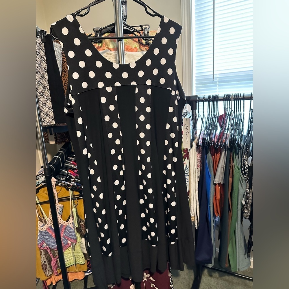 NY Collection Black and White Polka Dot Mini Dress